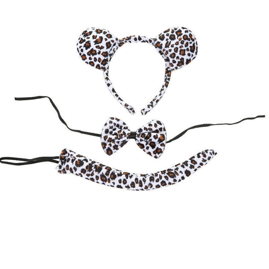Leopard animal costume dress-up set for kids including tail, bowtie, and ears for pretend play and costume parties.