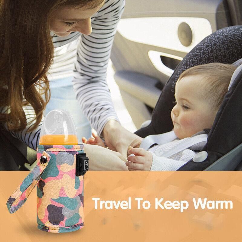 Pink portable USB milk warmer bag for baby bottles, travel feeding pouch from Everything Baby, ideal for on-the-go nursing.