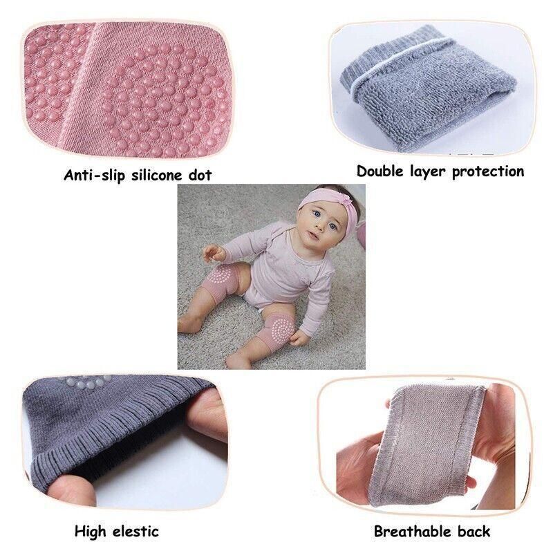 Light grey crawling knee pads for babies by Everything Baby, featuring cushioned protection and comfortable leg warmers for toddlers.