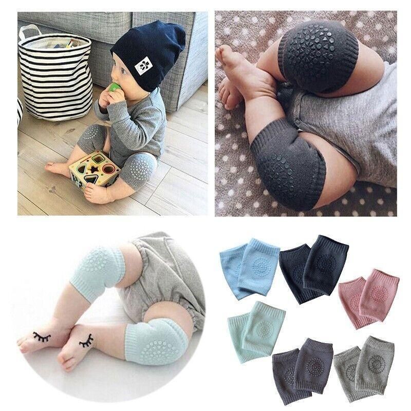 Light grey crawling knee pads for babies by Everything Baby, soft protective cushion for toddler's knees during play.
