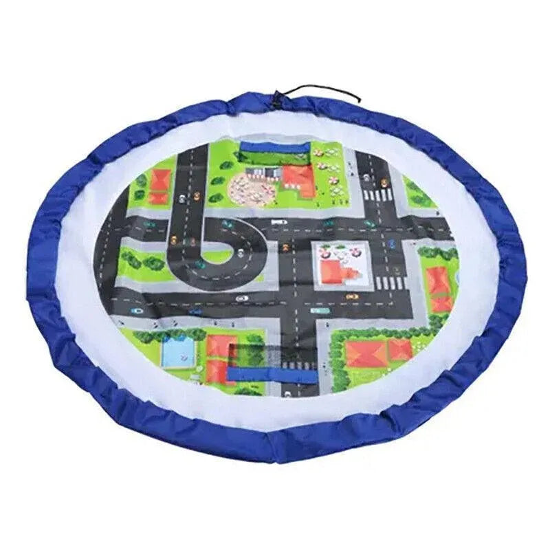 Blue 150cm kids play mat bag from Everything Baby, portable toy storage organizer and Lego toy drawstring bag for kids.