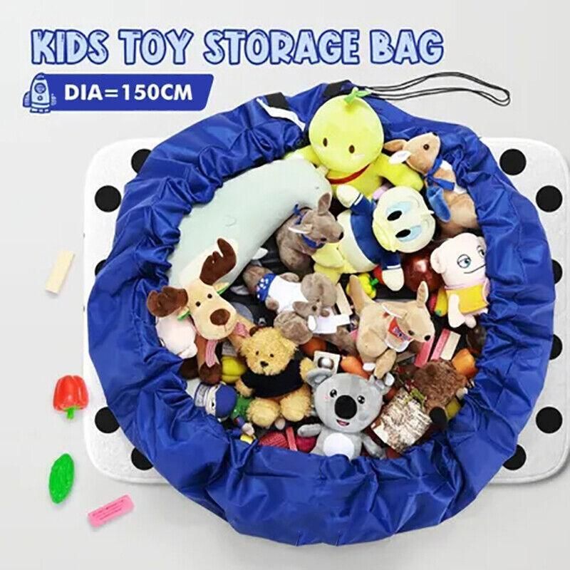 Blue 150cm kids play mat bag from Everything Baby, portable toy storage organizer with drawstring closure for Lego toys.