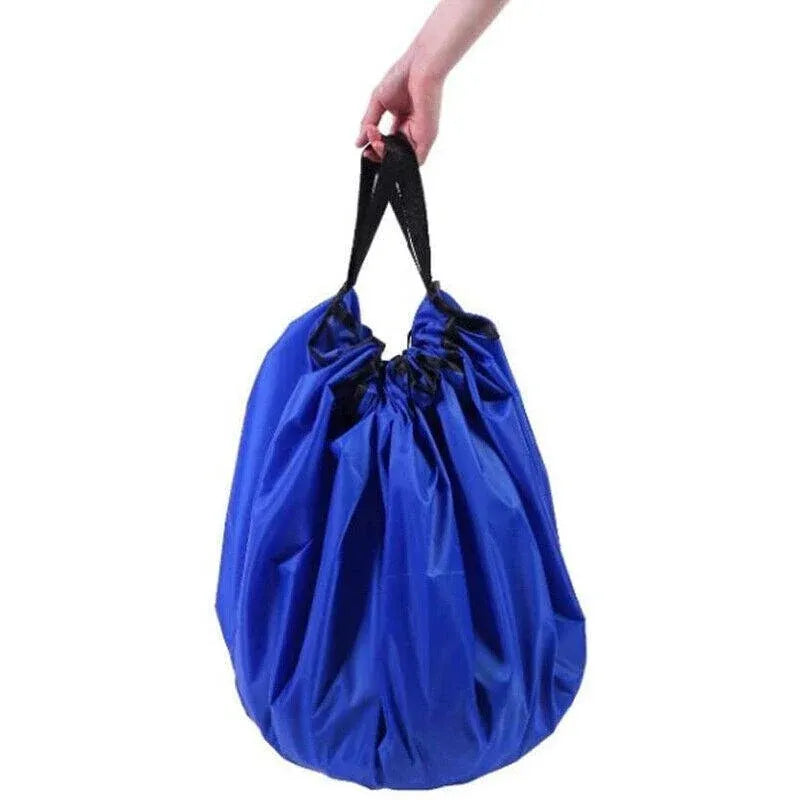 Blue 150cm kids play mat bag from Everything Baby, portable toy storage organizer with drawstring for Lego and toy storage.