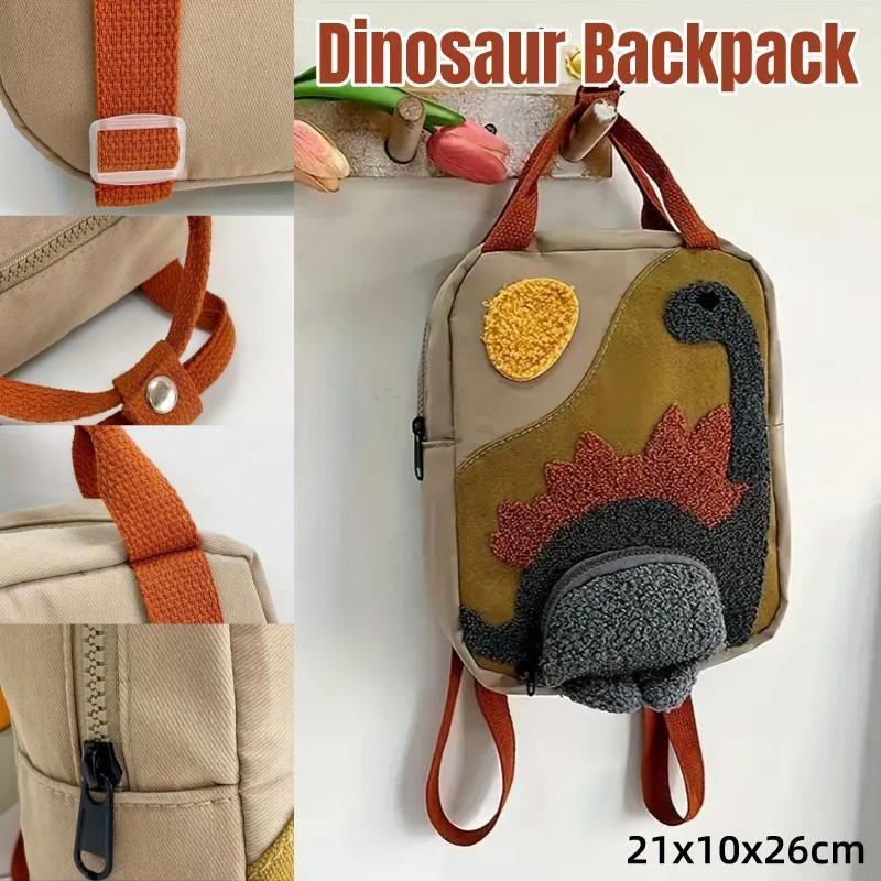 Khaki mini dinosaur backpack for kids with adjustable straps, perfect for early learners and daily outings by Everything Baby.
