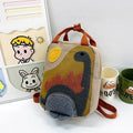 Khaki mini dinosaur backpack for kids, 21x10x26cm, with fun dinosaur design, ideal for early learners and daily outings.