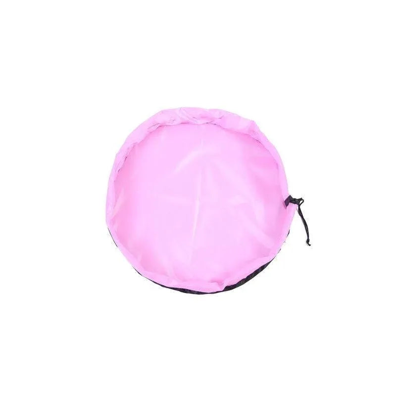 Pink kids' play mat bag for storing Lego toys, portable toy organizer with drawstring closure, ideal for kids' room toy storage.