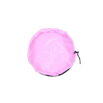 Pink kids' play mat bag for storing Lego toys, portable toy organizer with drawstring closure, ideal for kids' room toy storage.