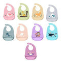 Silicone waterproof baby feeding bib apron with pouch featuring a giraffe design, easy to clean for toddlers aged 0-6 months.