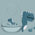 Silicone waterproof baby feeding bib with pocket, featuring giraffe design, easy to clean for toddlers 0-6 months, by Everything Baby.