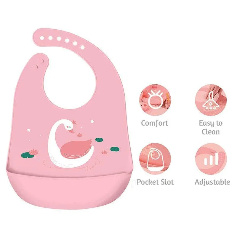 Silicone waterproof baby feeding bib with a giraffe design, easy to clean toddler apron for food spills and messes.