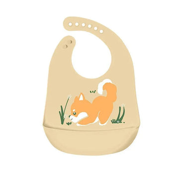 Silicone Waterproof Feeding Bib Apron with Pouch Easy to Clean Smock for Mealtime Use - Puppy