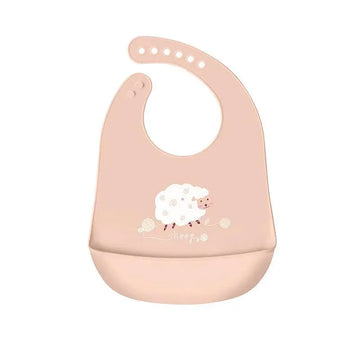Silicone Waterproof Feeding Bib Apron with Pouch Easy to Clean Smock for Mealtime Use - Sheep