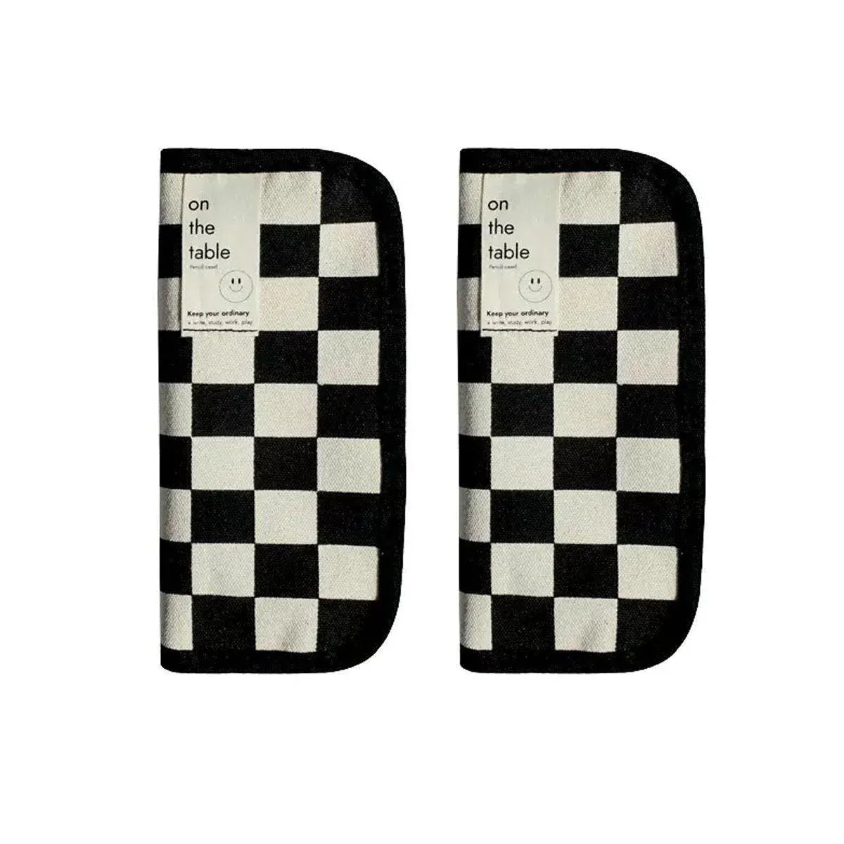 Two large capacity checkerboard pencil cases by Everything Baby, ideal for students to organize pens and stationery.
