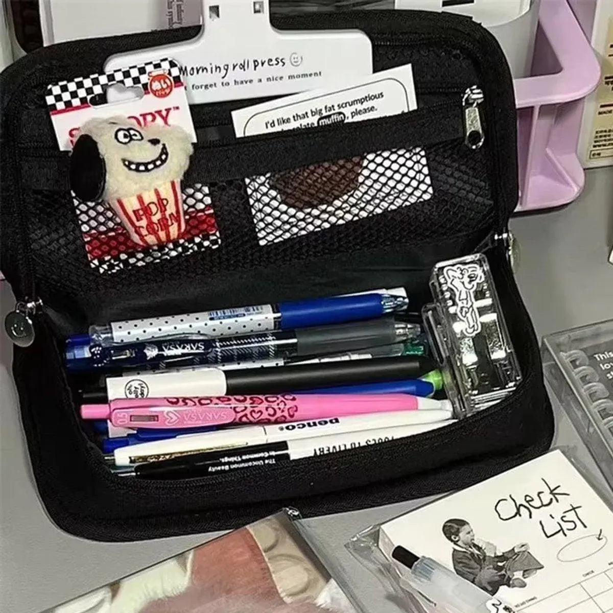 Set of two checkerboard pattern pencil cases by Everything Baby, large capacity stationery bags for students and kids.