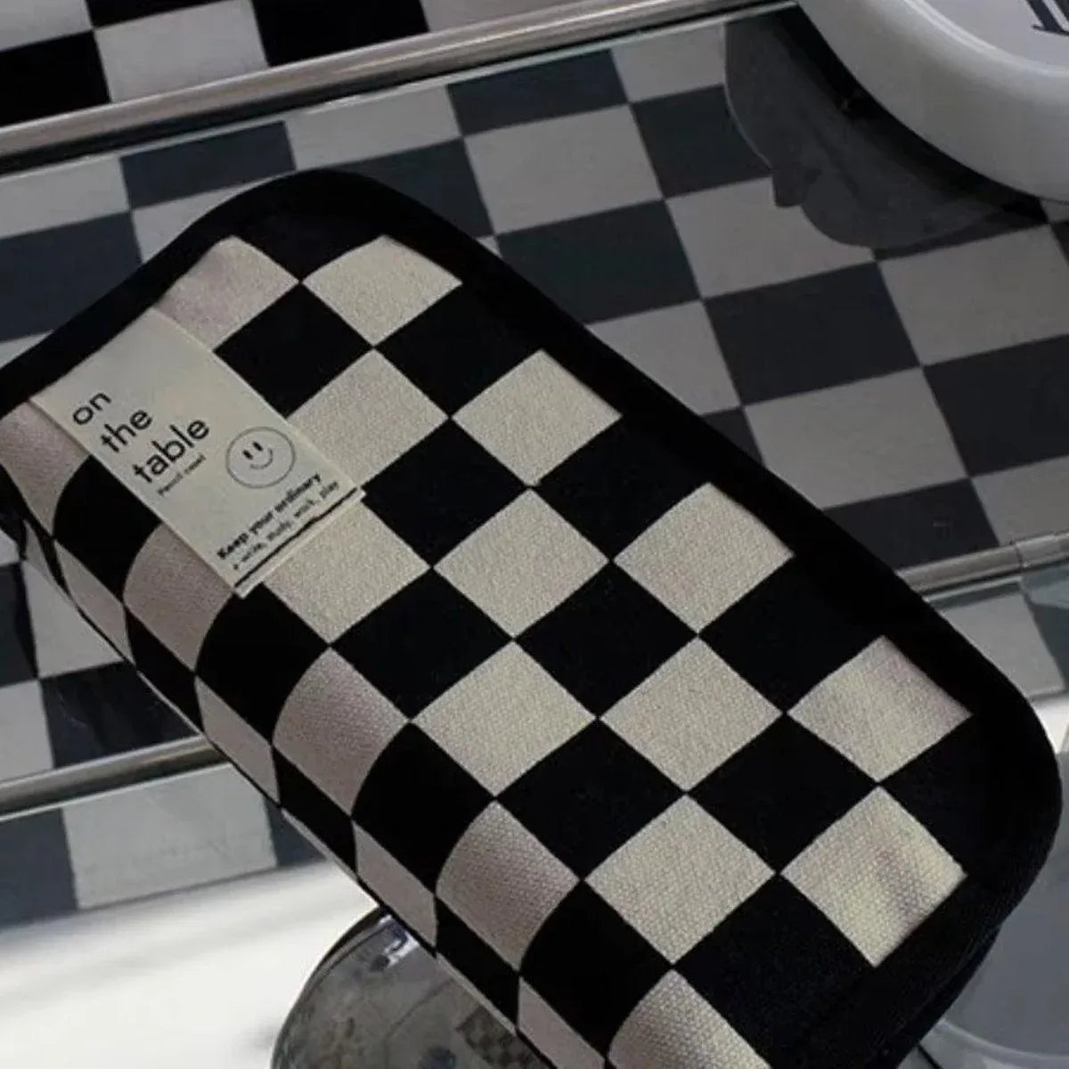 Two large capacity checkerboard pencil cases for kids by Everything Baby, perfect for storing pens, pencils, and stationery.