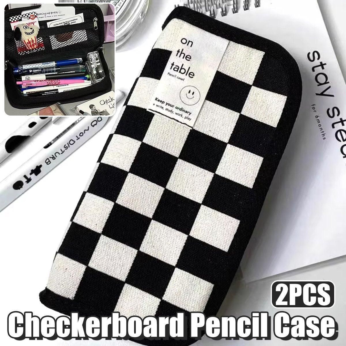 Two checkerboard pattern pencil cases by Everything Baby, large capacity stationery bags for students and kids.