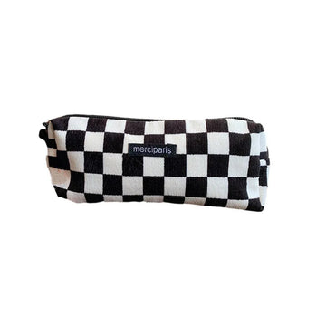 Black plaid large capacity pencil case organizer bag for stationery, ideal for school and travel, by Everything Baby.