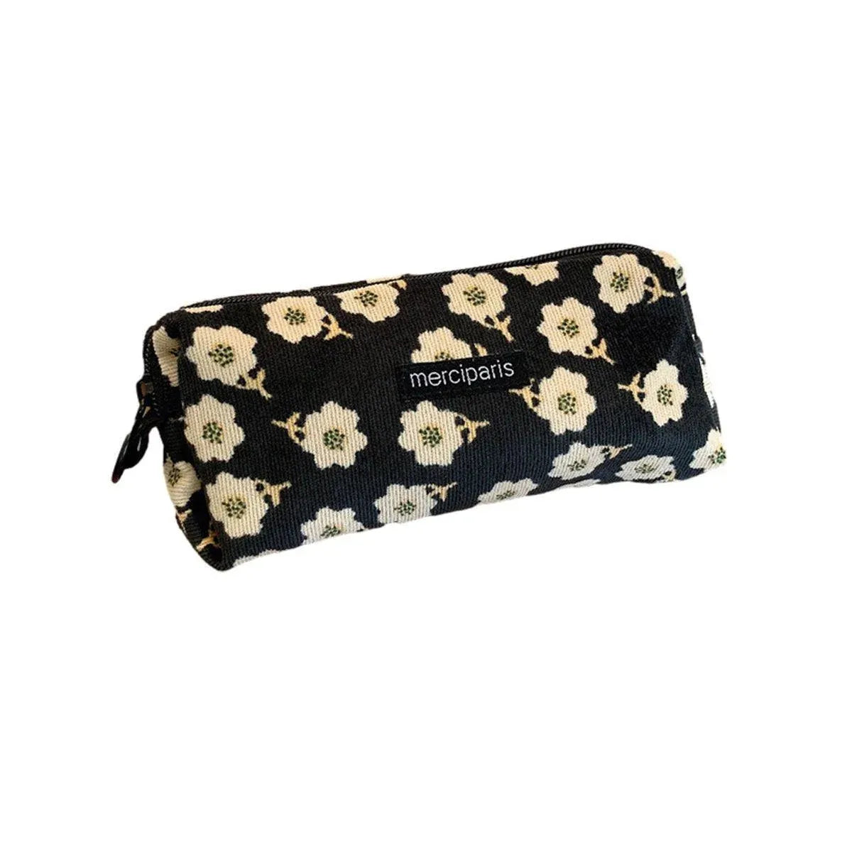 Black plum blossom large capacity pencil case organizer bag for stationery, suitable for school and travel by Everything Baby.
