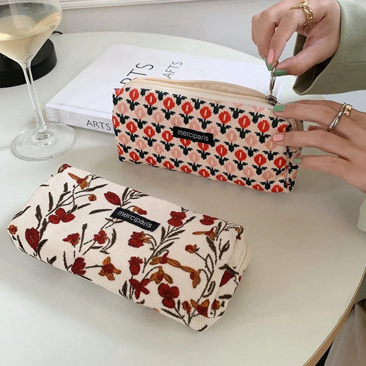 Black plum blossom large capacity pencil case organizer bag for stationery, ideal for school and travel, by Everything Baby.