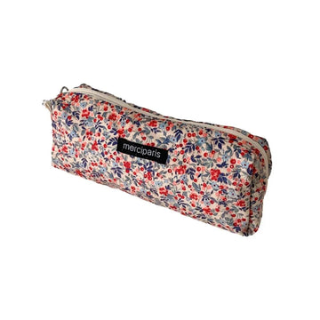 Beige floral pencil case organizer bag by Everything Baby, small size with large capacity for stationery and school supplies.