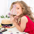Set of four sequin fairy wands with magic pentagram designs for kids' pretend play and party fun, by Everything Baby.