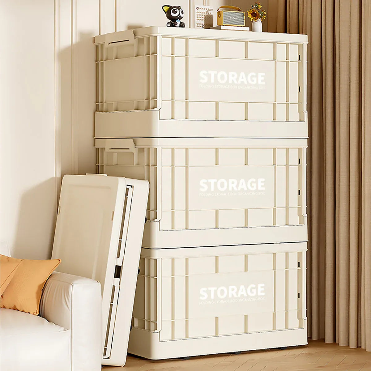 Large foldable yellow toy storage box for kids by Everything Baby, space-saving and durable, ideal for organizing children's toys.