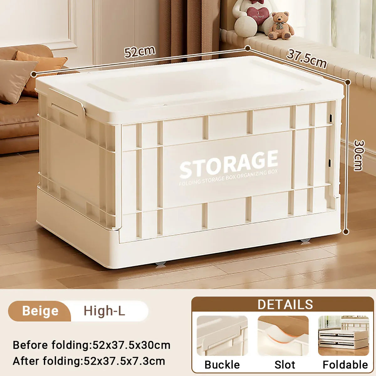 Yellow foldable toy storage box from Everything Baby, large capacity, durable, space-saving kid's toy box for kids' rooms.