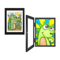 Set of two black wooden art display frames for kids' artwork and drawings, ideal for showcasing children's creative projects.