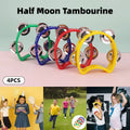 Set of four hand-cranked bell musical toys for babies and kids, featuring colorful rings and a compact, handheld design.