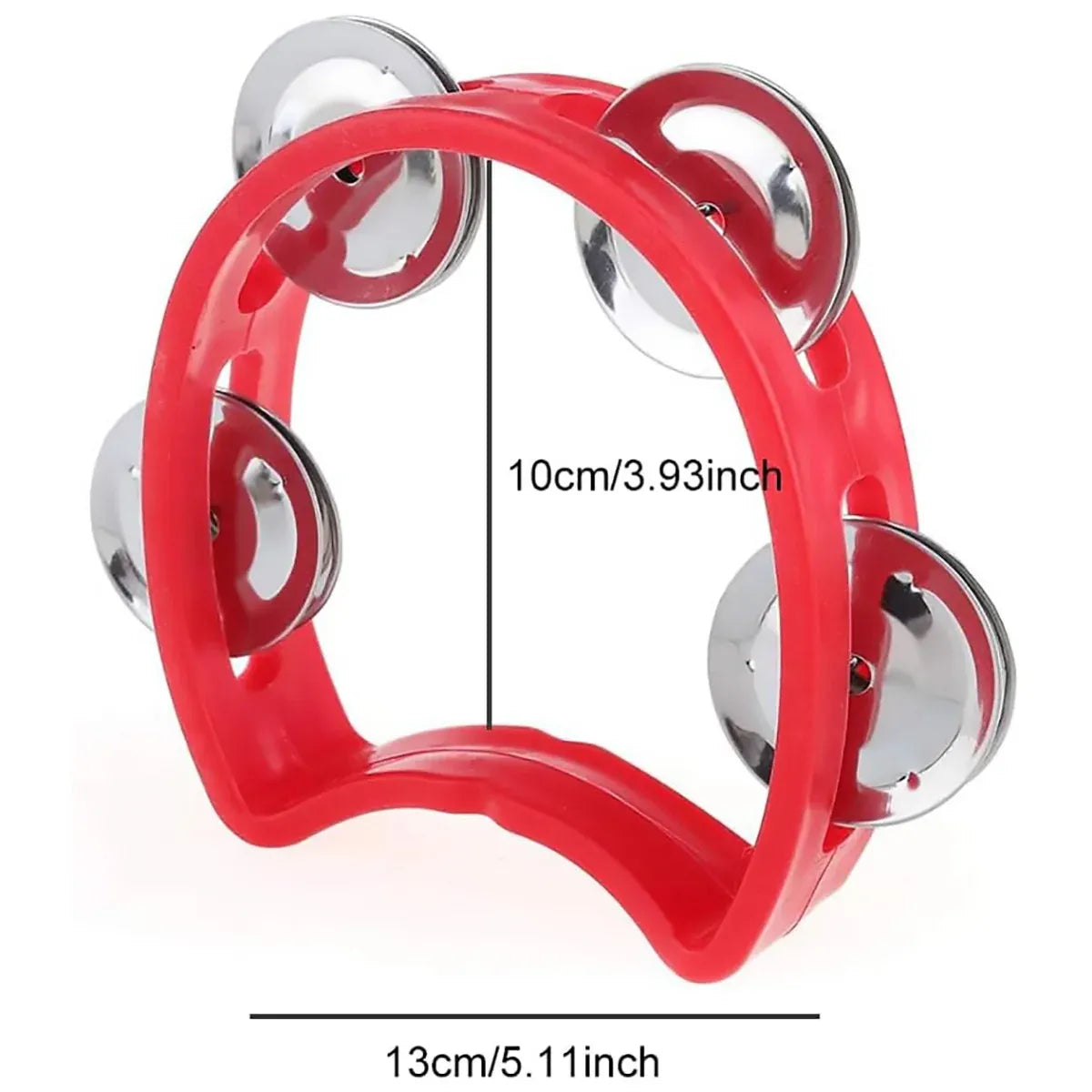 Set of four hand-cranked bell musical toys for kids, featuring colorful rings and a sturdy handle, suitable for young children.