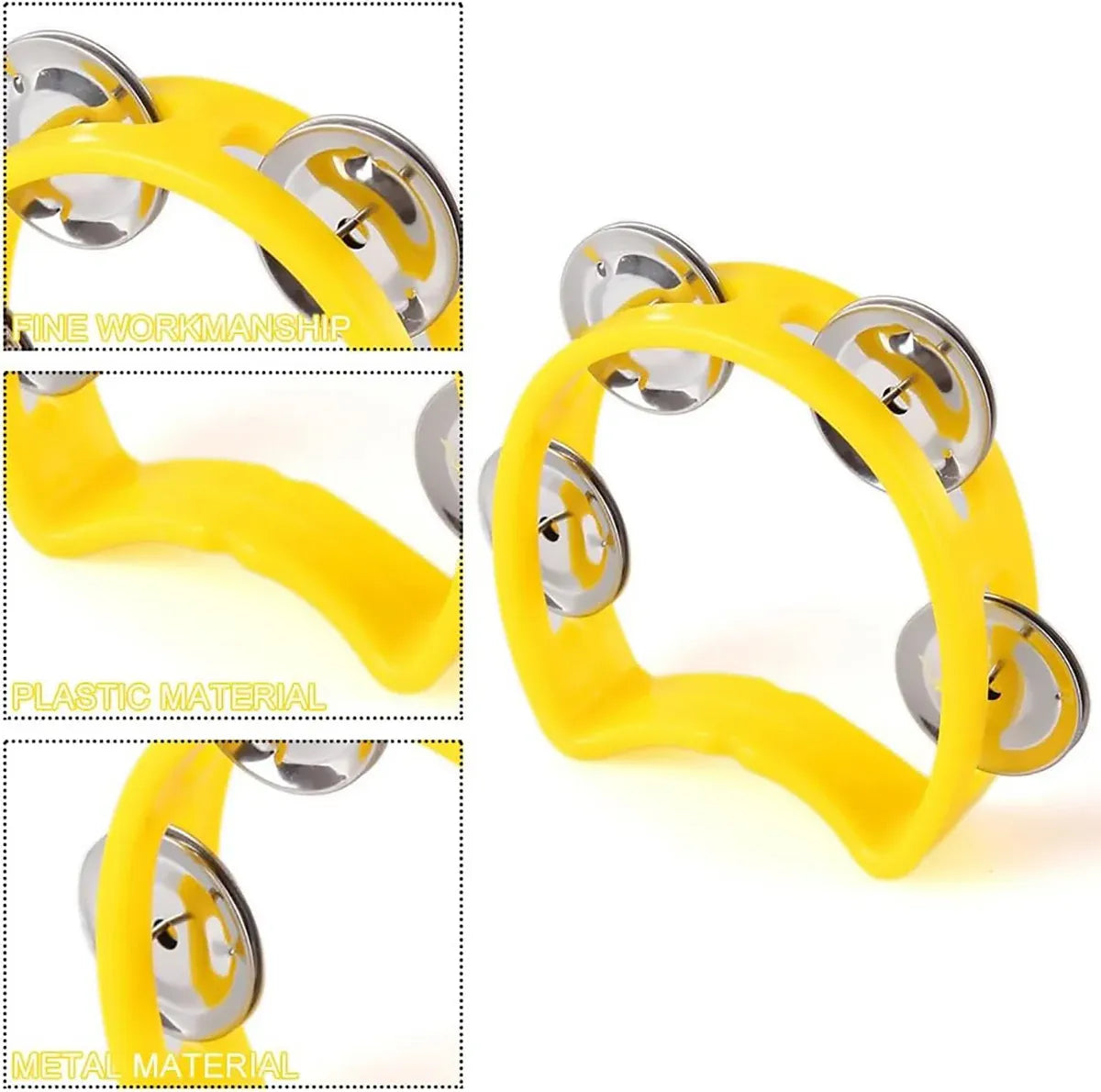 Set of four hand-cranked bell toys for kids, featuring colorful rings and musical sounds, by Everything Baby.