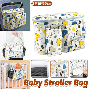 White multi-functional stroller hanging bag by Everything Baby, large capacity durable mommy bag for baby and kids stroller accessories.