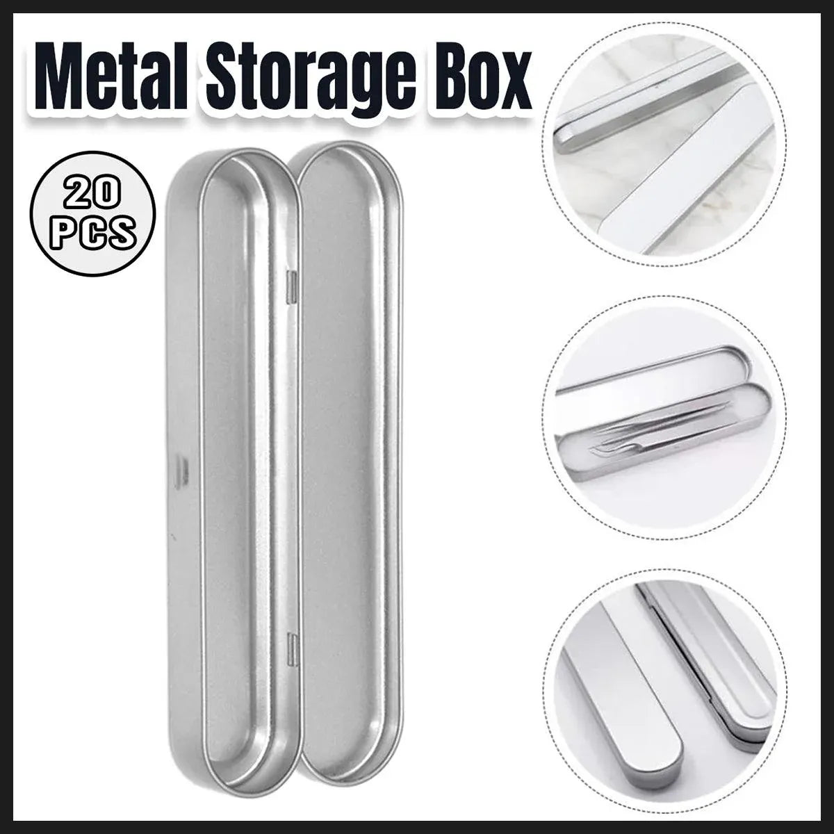 20-piece metal pencil storage case by Everything Baby, durable tin pen holder for organizing pens and pencils in kids' stationery.