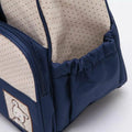 Set of five black baby travel nappy bags with shoulder tote and changing organiser bags for nursing and feeding needs.