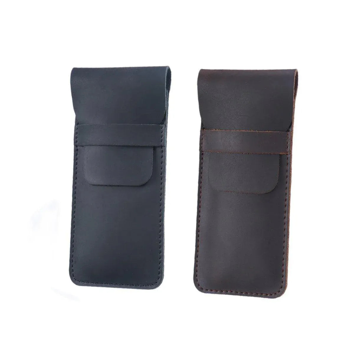 Two vintage handmade genuine leather pencil cases in cowhide, protective pen holders for kids, by Everything Baby.