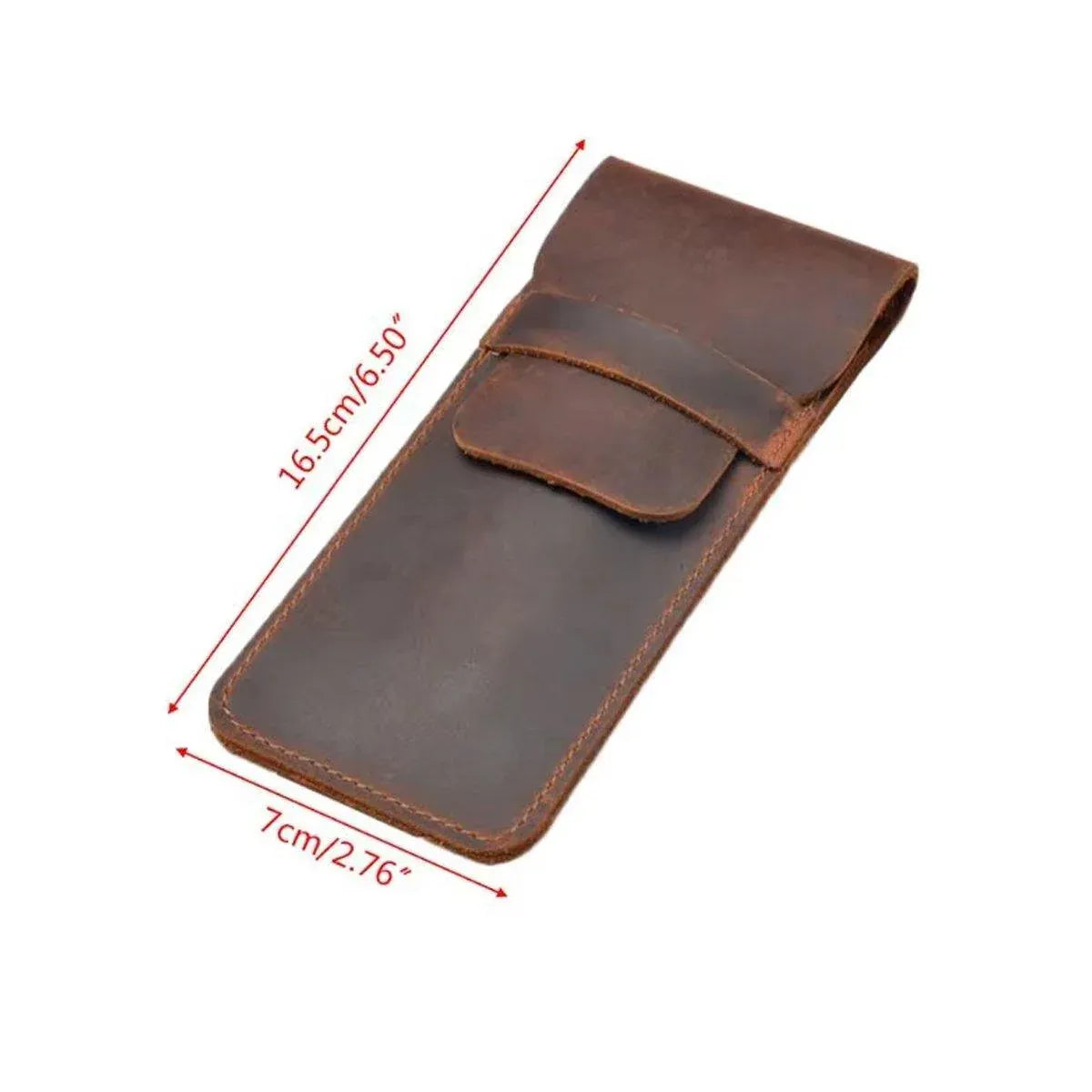 Two vintage handmade genuine leather pencil cases set by Everything Baby, cowhide protective holders for kids' pens and pencils.