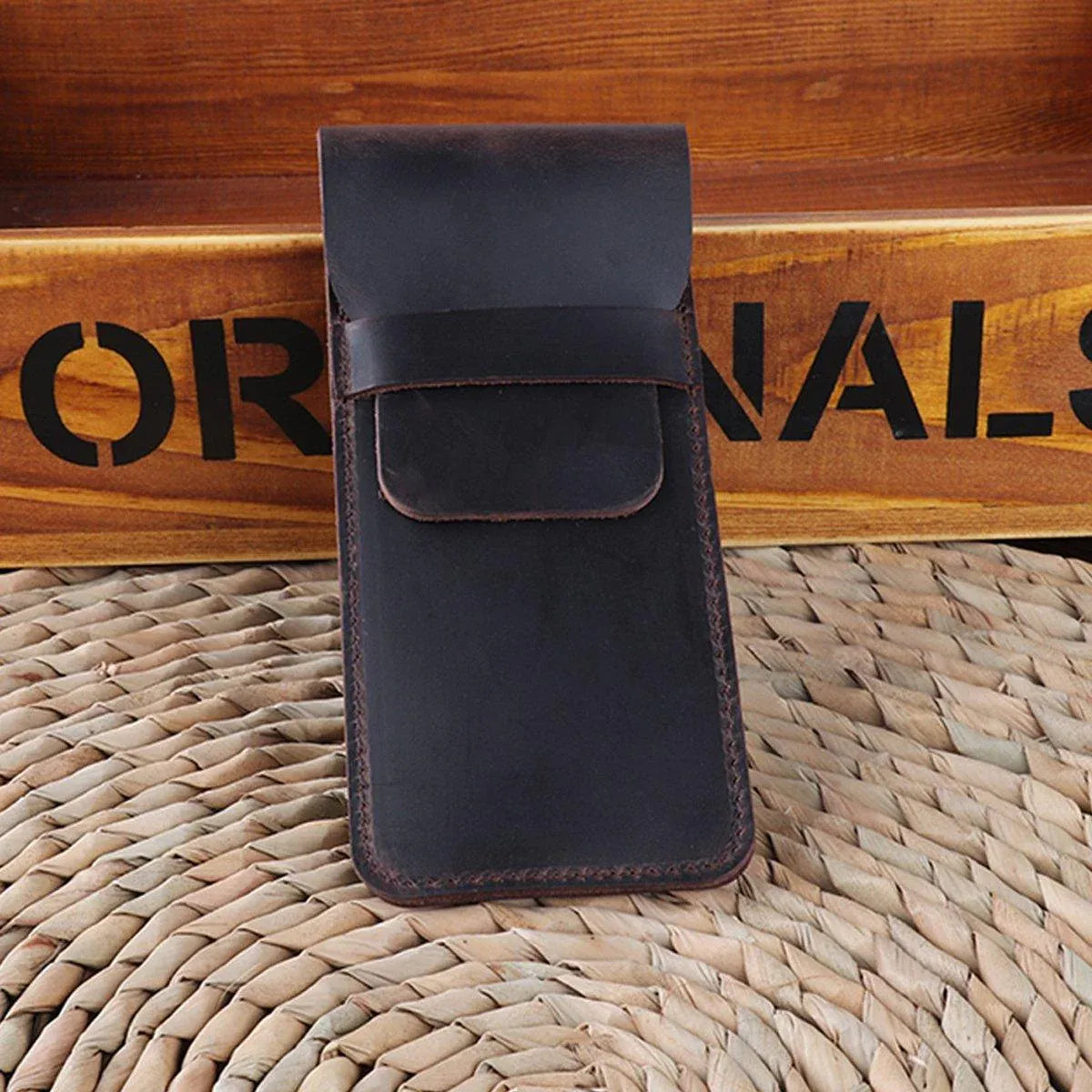 Two vintage handmade genuine leather pencil cases set by Everything Baby, cowhide protective holders for kids' writing tools.