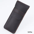 Two vintage handmade genuine leather pencil cases by Everything Baby, cowhide protective holders for kids' pens and pencils.