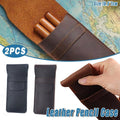 Two vintage handmade genuine leather pencil cases with cowhide finish, designed for kids' stationery storage.
