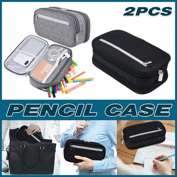 Two large capacity multifunctional pencil cases for school and office, by Everything Baby, with multiple compartments for pens and supplies.
