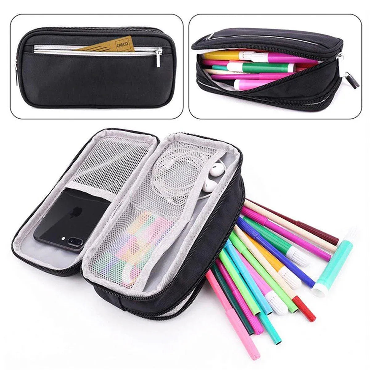 Two large capacity multifunctional pencil cases from Everything Baby, ideal for school and office storage, shown in the image.