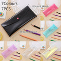 Set of 7 colorful transparent pencil cases with buckles, portable storage bags for kids' pens and pencils, by Everything Baby.