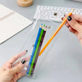 Seven colorful transparent pencil cases with buckles from Everything Baby, portable storage bags for kids' pens and pencils.
