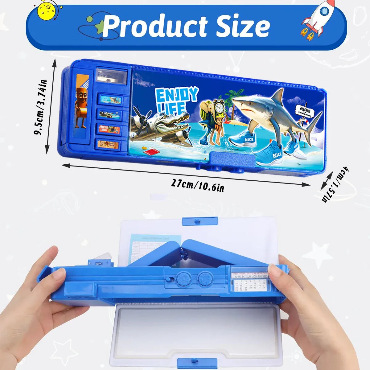 Astronaut-themed multifunctional pencil case for stationery and school supplies, designed for kids by Everything Baby.