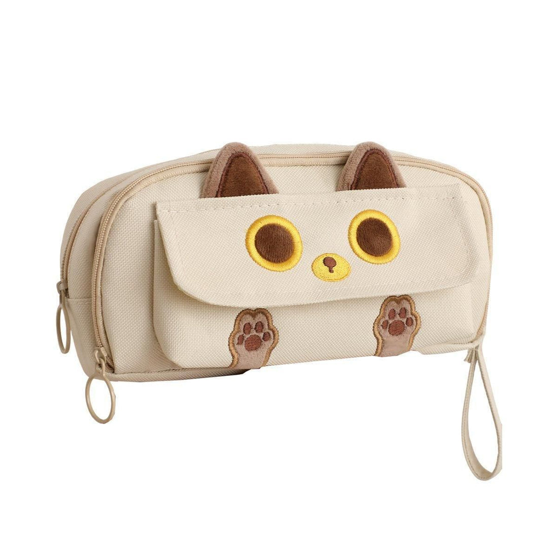 Beige embroidered multifunction pencil case for boys and girls with large capacity, ideal for school supplies and stationery.