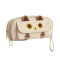 Beige embroidered multifunction pencil case for boys and girls with large capacity, ideal for school supplies and stationery.