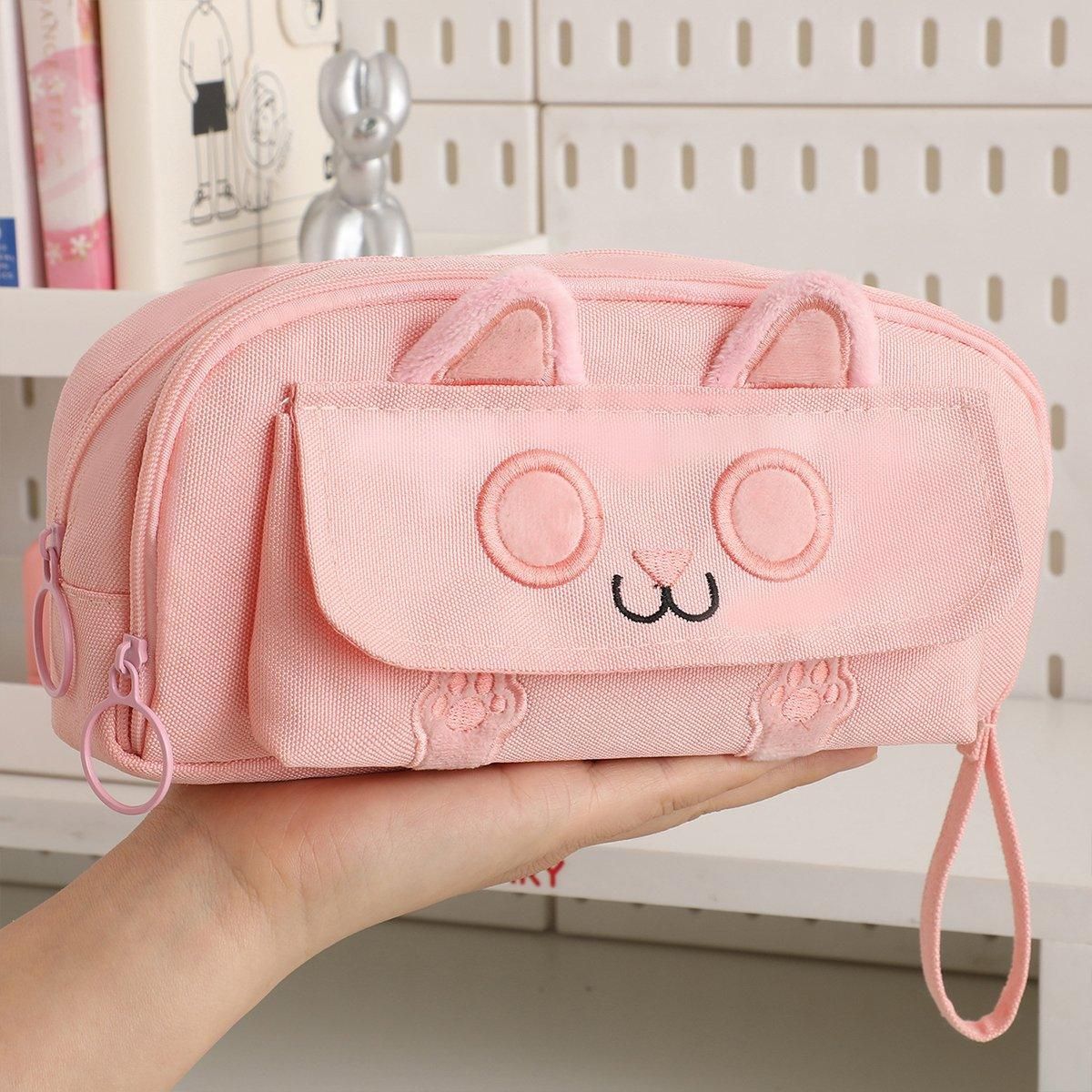 Black embroidered multifunction pencil case for boys and girls, large capacity storage, ideal for school supplies, by Everything Baby.