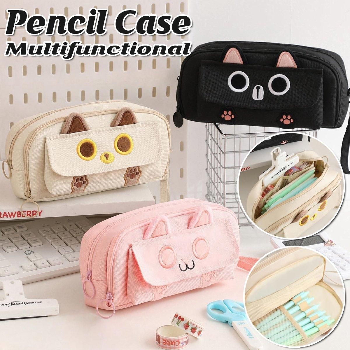 Pink embroidered multifunction pencil case for boys and girls, large capacity storage for pens and pencils, by Everything Baby.