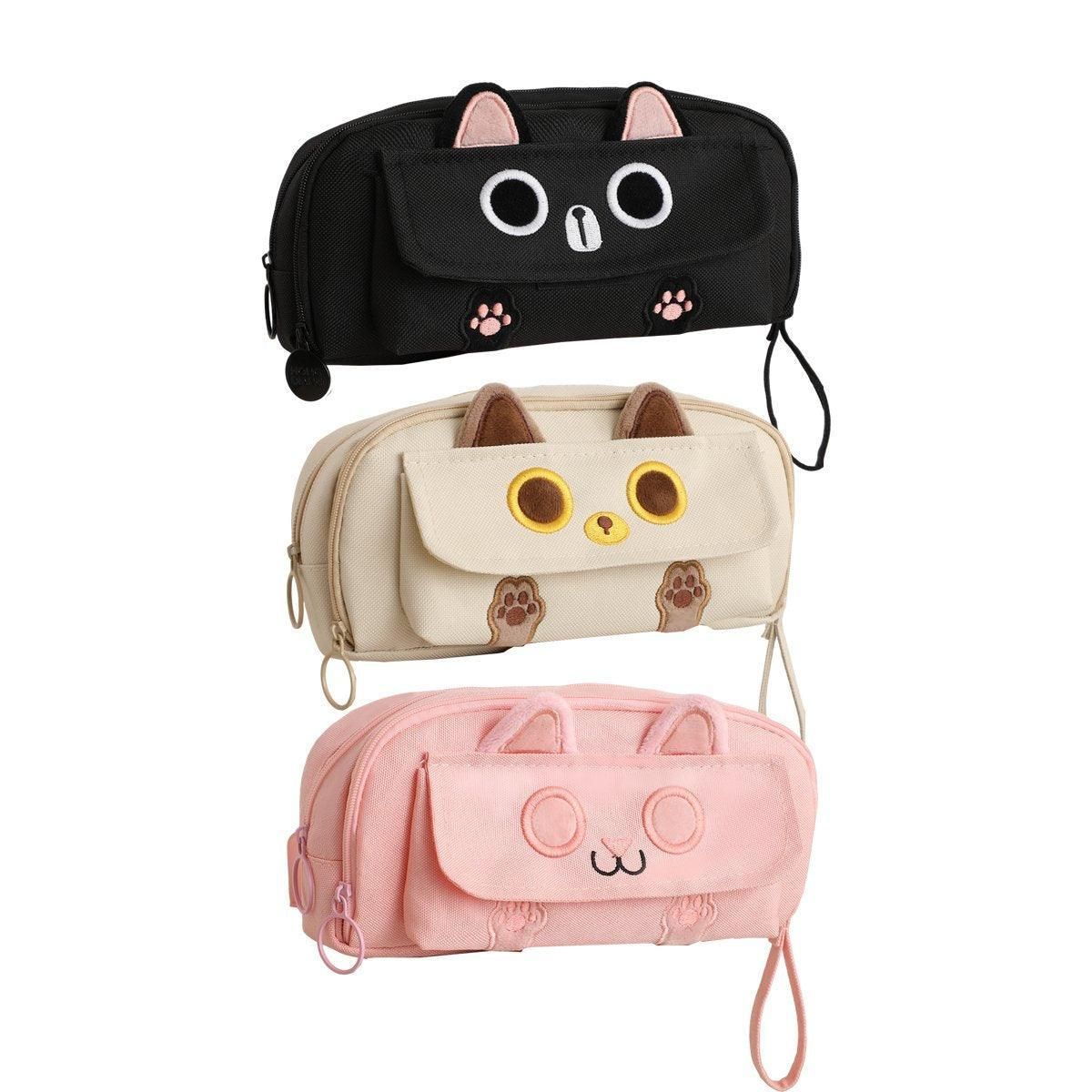Pink embroidered multifunction pencil case for kids with large capacity, ideal for boys and girls, from Everything Baby.