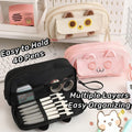 Pink embroidered multifunction pencil case for boys and girls with large capacity, ideal for school supplies and stationery.